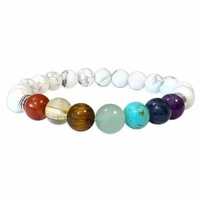 Bracelets - Bracelet Howlite 7 chakras A perles 8mm - ARABESK