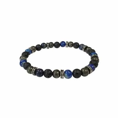 Bracelets - Lapis Lazuli Pyrite Lava Stone & Charms A 6mm pearls bracelacet - ARABESK