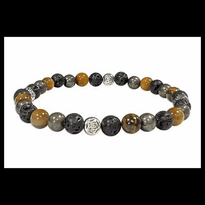 Bracelets - Tiger's eye Pyrite Lava Stone & Charms A 6mm pearls bracelacet - ARABESK