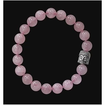 Bracelets - Rose Quartz & Buddha 8mm pearls bracelet - ARABESK