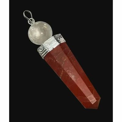 Jewelry - Red Jasper and Rock Crystal healing wand Pendant 7cm - ARABESK