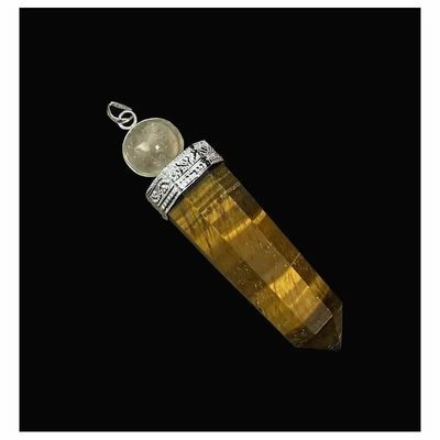 Jewelry - Tiger's eye and Rock Crystal healing wand Pendant 7cm - ARABESK