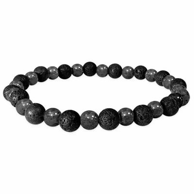 Bracelets - 6mm pearls Hematite & Lava stone bracelet - ARABESK
