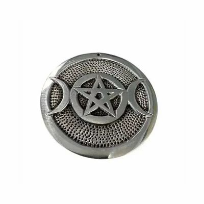 Scents - Round white metal incense holder Pentacle Altar triple moon cm - ARABESK
