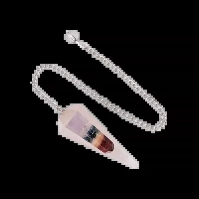 Bijoux - Pendule quartz rose & Sept Chakras conique 6 faces - ARABESK