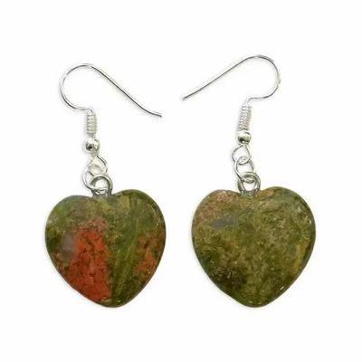 Jewelry - 20mm Unakite Heart Earrings - ARABESK