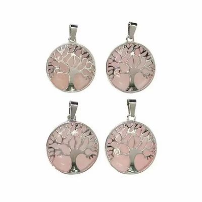 Jewelry - Metal Pendant Tree of Life Rose Quartz A 25mm x4 - ARABESK
