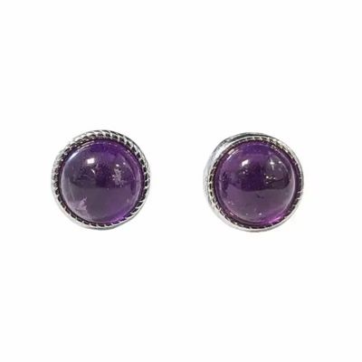 Bijoux - Boucles d'Oreilles Ronde en Cuivre Blanc Amethyste AA stud - ARABESK