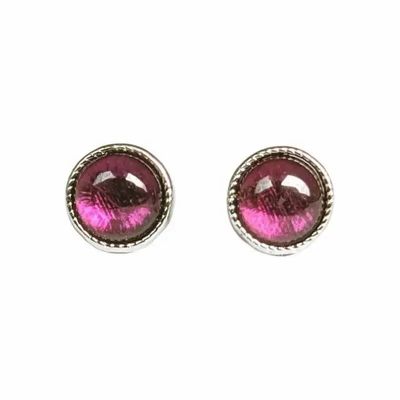 Bijoux - Boucles d'Oreilles Ronde en Cuivre Blanc Grenat Rouge AA stud - ARABESK
