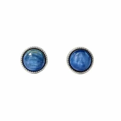 Jewelry - Round Earrings in White Copper Natural Blue Kyanite AAA stud - ARABESK