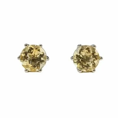 Bijoux - Boucles d'Oreilles Solitaire en Cuivre Blanc Citrine Naturelle AA stud - ARABESK