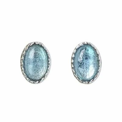 Bijoux - Boucles d'Oreilles Ovale en Cuivre Blanc Aigue Marine AA stud - ARABESK