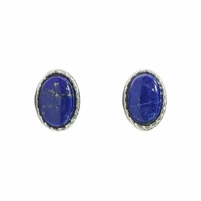 Bijoux - Boucles d'Oreilles Ovale en Cuivre Blanc Lapis Lazuli AA stud - ARABESK