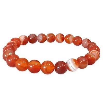 Bracelets - Bracelet Cornaline Rubanée A perles 8mm - ARABESK