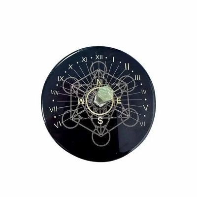 Bijoux - Plaque Onyx noir métatron avec cristal de roche 8cm - ARABESK