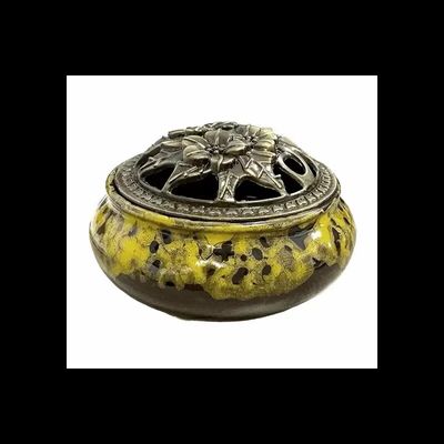 Senteurs - Porte Encens Céramique Noir et Jaune 10cm - ARABESK