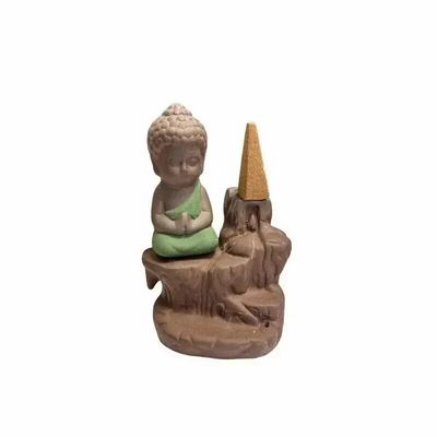 Senteurs - Porte Encens Backflow Céramique Bouddha Vert 12cm - ARABESK