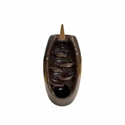 Scents - Brown-Golden Ceramic Backflow Incense Holder Cascade of Leaves 20cm - ARABESK