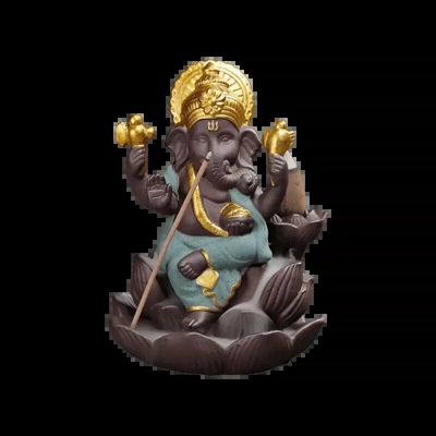 Scents - Backflow Ganesh Lotus Incense Holder - Green 11cm - ARABESK