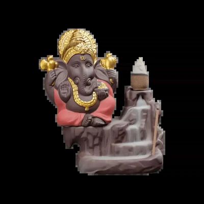 Scents - Backflow Ganesh Incense Holder Red-Gold 11cm - ARABESK