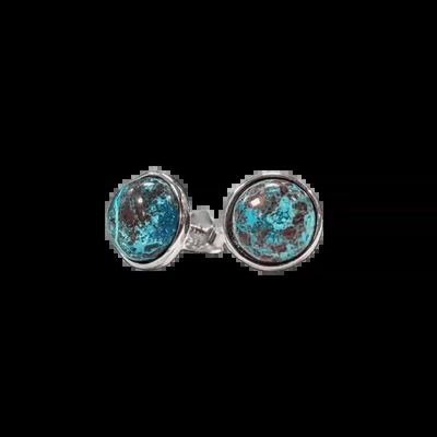 Jewelry - 925 Silver Chrysocolla AA Earrings 8mm - ARABESK