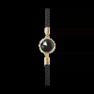 Bracelets - Round Faceted Black Obsidian Brass Rope Bracelet 12mm - ARABESK