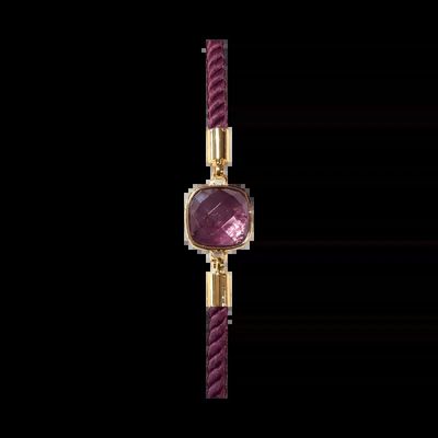 Bracelets - Faceted Square Amethyst Brass Rope Bracelet 11mm - ARABESK