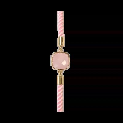 Bracelets - Faceted Square Rose Quartz Brass Rope Bracelet 11mm - ARABESK