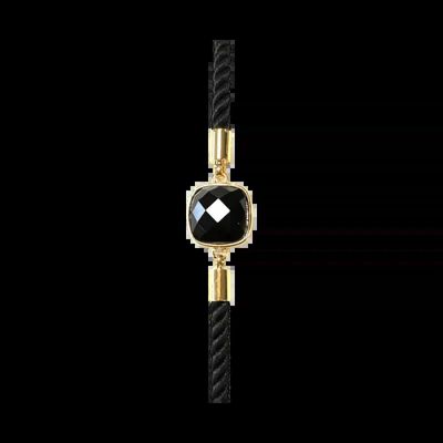 Bracelets - Faceted Square Black Obsidian Brass Rope Bracelet 11mm - ARABESK