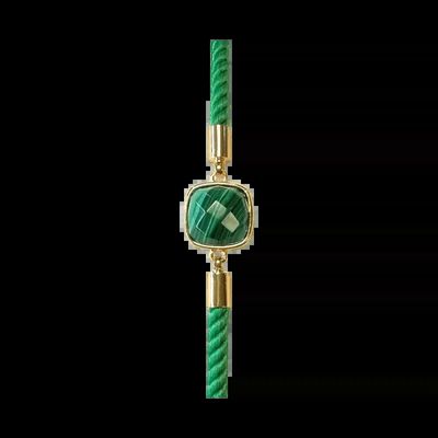 Bracelets - Faceted Square Malachite Brass Rope Bracelet 11mm - ARABESK