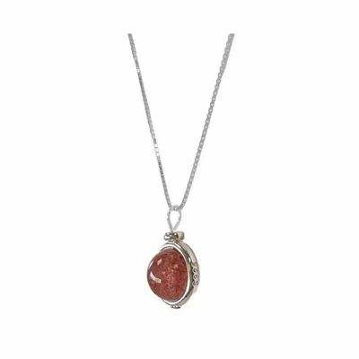 Bijoux - Collier Argent 925 avec Pendentif Boule Quartz Fraise Hematoide A 10mm - ARABESK