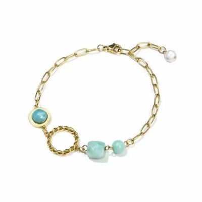 Bracelets - Amazonite A Bracelet in Gold Stainless Steel 23cm - ARABESK