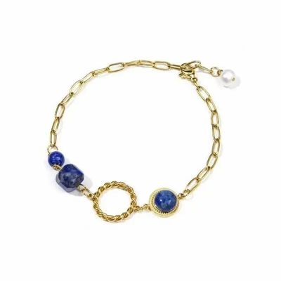 Bracelets - Lapis Lazuli A Bracelet in Gold Stainless Steel 23cm - ARABESK