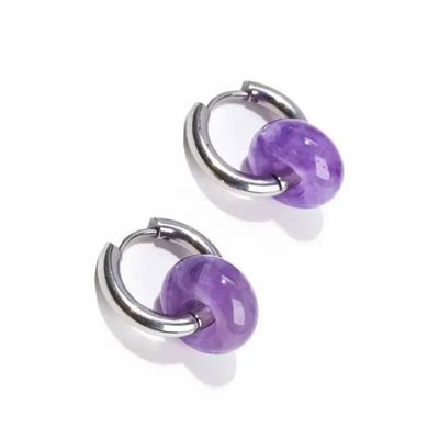 Bijoux - Boucles d'Oreilles Hope Argentées en Acier Inoxydable Améthyste A 18mm - ARABESK