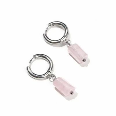 Jewelry - Silver Cylinder Earrings in Stainless Steel Rose Quartz A 11mm - ARABESK