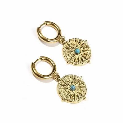 Bijoux - Boucles d'Oreilles Doréess en Acier Inoxydable Soleil Turquénite A 39mm - ARABESK