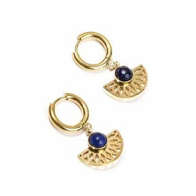 Jewelry - Gold Stainless Steel Aztec Lapis Lazuli AA Earrings 33mm - ARABESK