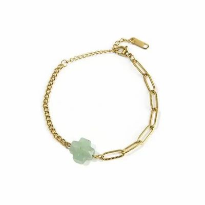 Bracelets - Green Aventurine Cross Bracelet A in Gold Stainless Steel 16cm - ARABESK
