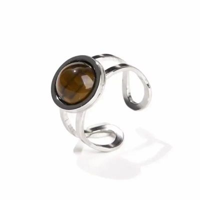Jewelry - Silver Stainless Steel Round Tiger Eye Ring A - ARABESK