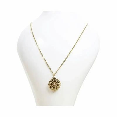Bijoux - Collier Acier Inoxydable Doré Soleil Quartz Rose A - ARABESK