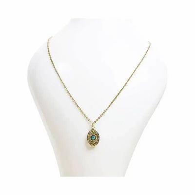 Bijoux - Collier Chaine Acier Inoxydable Doré Pendentif Ovale Turquénite A - ARABESK
