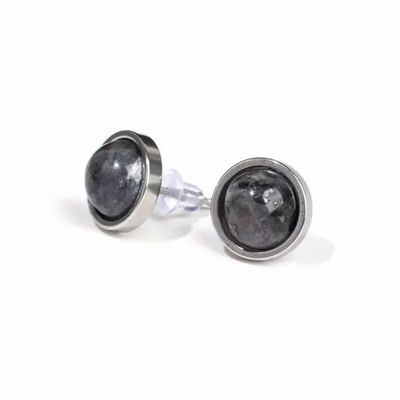 Jewelry - Round Stainless Steel Larvikite Stud Earrings 10mm - ARABESK