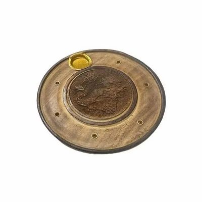 Scents - Dragon Chiseled Round Wooden Incense Holder 10cm x10 - ARABESK