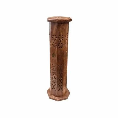 Senteurs - Porte Encens Tour Octogonale Bouddha en Bois de Sheesham 30cm x2 - ARABESK