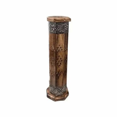 Scents - Octagonal Tower Incense Holder in Mango Wood and Metal 30cm x2 - ARABESK