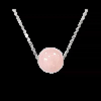 Bijoux - Collier Argent 925 Quartz Rose A Boule 12mm - ARABESK