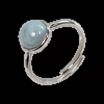 Bijoux - Bague Argent 925 Ajustable Ronde Aigue Marine AA 8mm - ARABESK