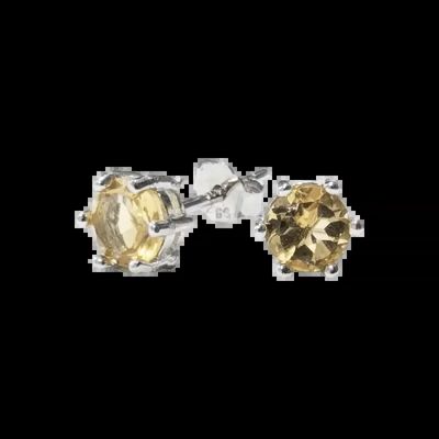 Jewelry - Round Solitaire Earrings 925 Silver Faceted Natural Citrine AA 5x5mm - ARABESK