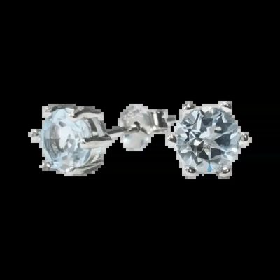 Bijoux - Boucles d'Oreilles Rondes Solitaire Argent 925 Topaze Bleue Facettée AA 5mm - ARABESK
