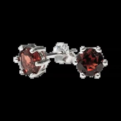 Bijoux - Boucles d'Oreilles Rondes Solitaire Argent 925 Grenat Rouge Facettée AA 5mm - ARABESK
